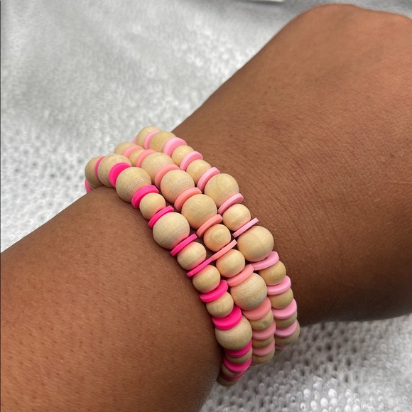 Pink and Tan Beaded Bracelet Set - Picture 3 of 3